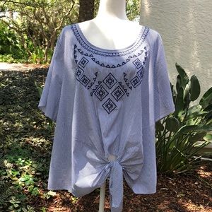 Lane Bryant Blue & White Stripe Top